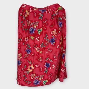 Vintage Jaclyn‎ Smith Red Rayon Knee Length Floral Boho Skirt Women's Size Large